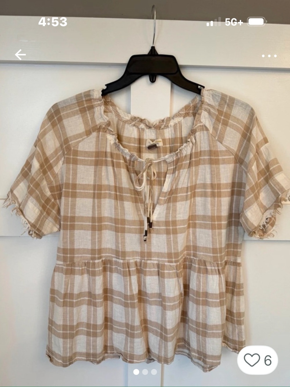 Anthropologie Beige & Cream Plaid Peasant Tunic